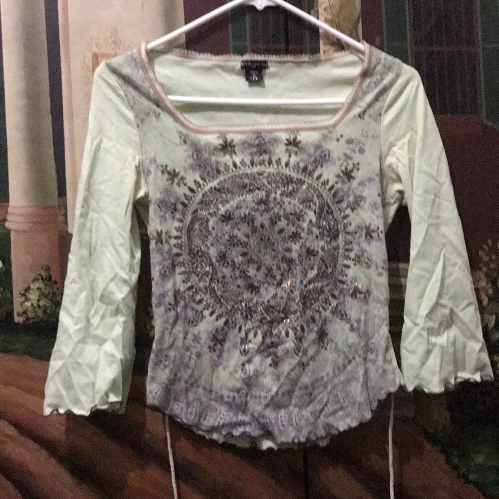 Mid Sleeve Green Boho Top